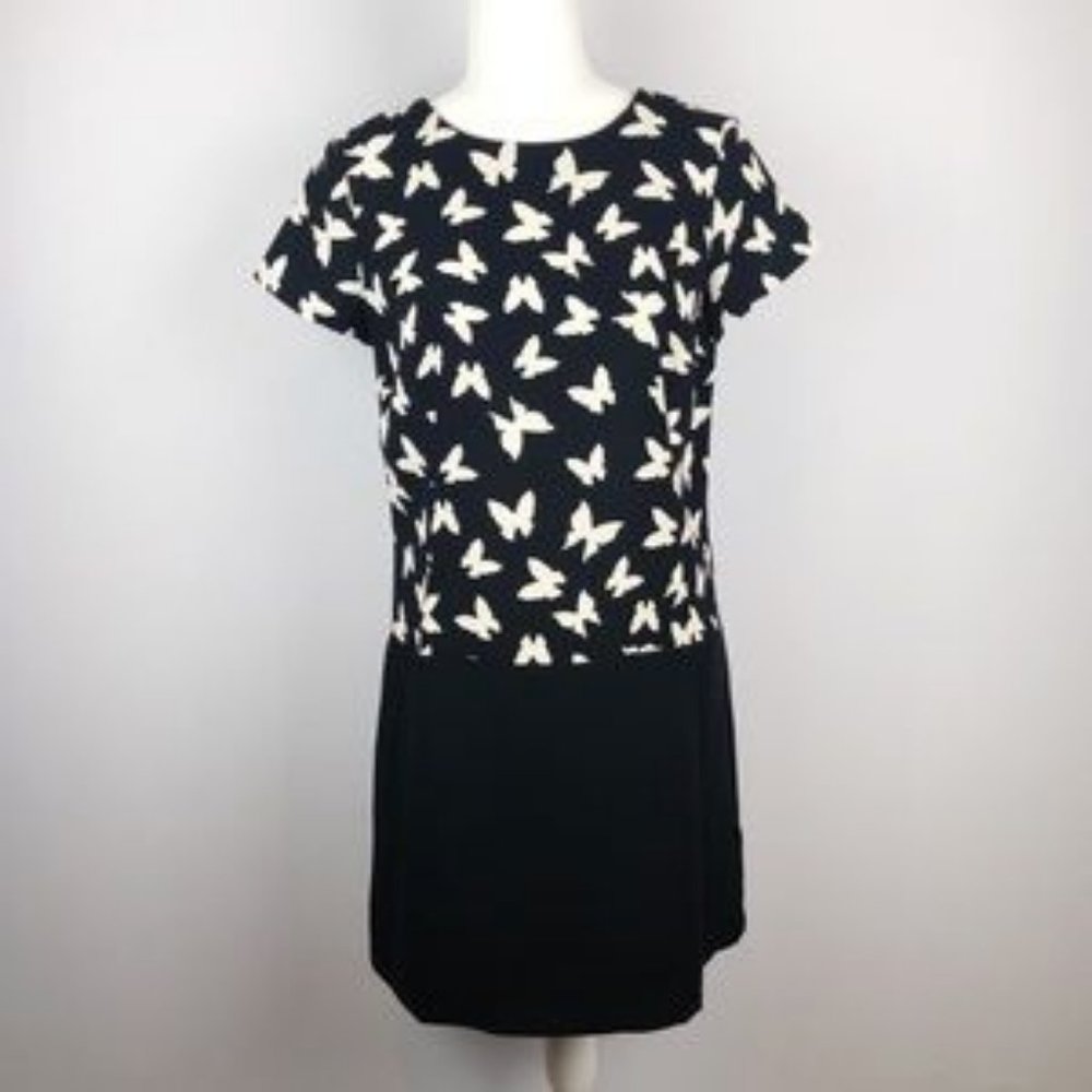 LOFT Black and White Butterfly Shift Career Dress Size 6 - Picture 1 of 6